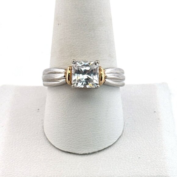 Designer Jewelry - Estate Vermeil Sterling Silver CZ Statement Engagement Ring Size 10, 4.8g Vintag